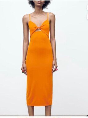 NWT Zara orange maxi dress twist-front Sz L